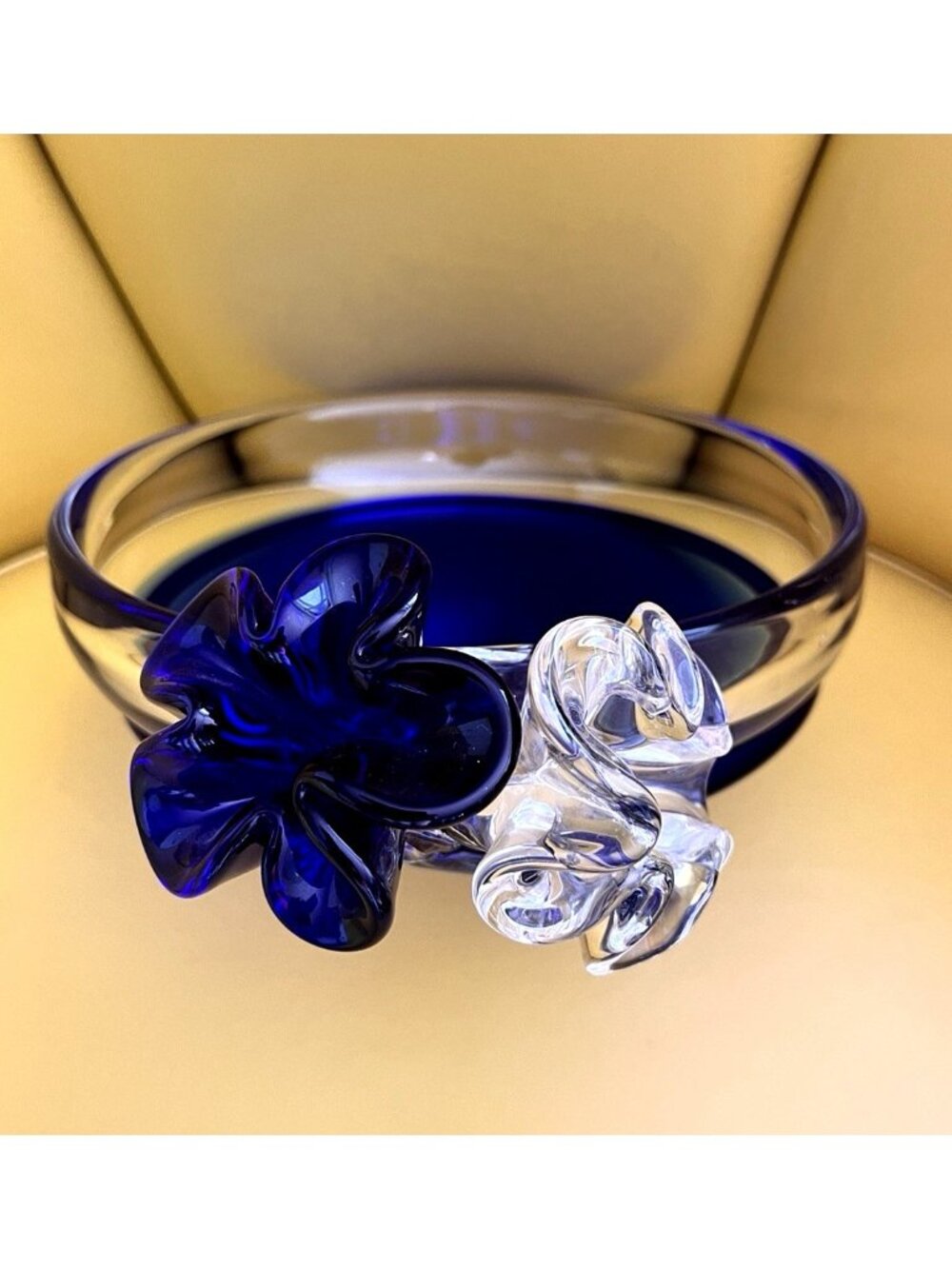 Handblown Art Glass Bowl BERANEK Czech ARTSY Cobalt Blue Centerpiece 9"D x 4"H